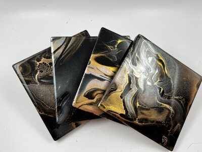 Phantom Coasters | Set of 4 Designed with a Fluid Acrylic Pour | Epoxy Resin Seal with Cork Bottom.  Ceramic Coasters - image1